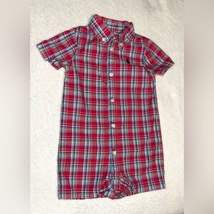Polo Ralph Lauren baby boy plaid short alls romper, size 6mos